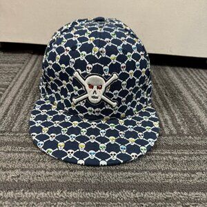 Navy and white fitted baseball cap skull rhinestone embellished.  7.25